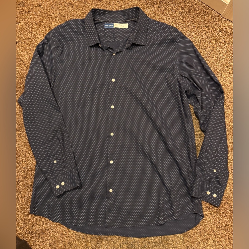 Old Navy Men's Dark Blue Button-Down Shirt- Pro Signature Shirt- slim fit- XXLT